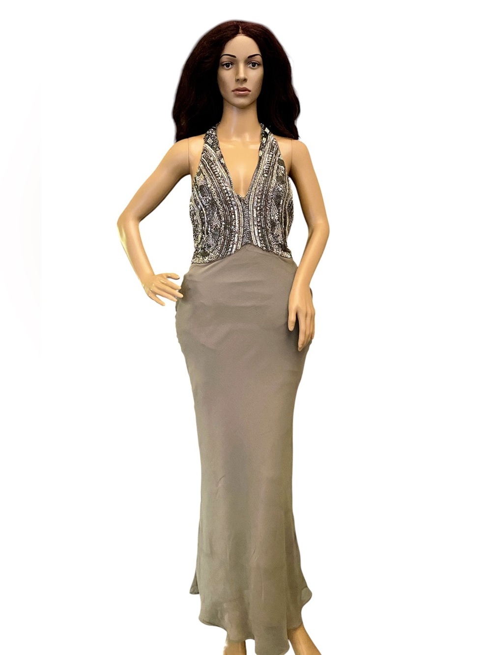 Zara beaded/sequins halter neck maxi gray dress